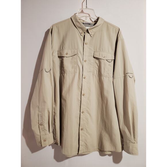 Columbia Omni Shade Tactel Nylon Button Up Fishing Shirt Mens Size XL Hiking Tan - Picture 1 of 10